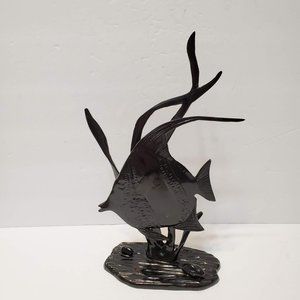 Vintage Solid Metal Angel Fish Sculpture Statue Figurine MCM 11" Black Angelfish